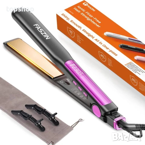 Faszin Йонна преса за коса 2 в 1 с бързо нагряване 20S, титаниева плоча, LCD дисплей, каменно сиво
