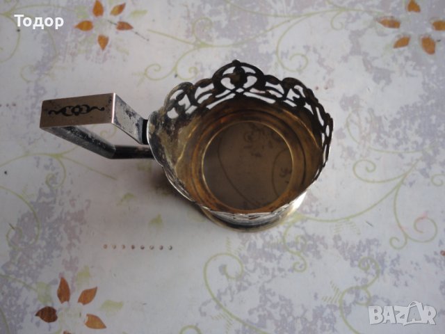 Руски сребърен подстакан чаша ниело позлата сребро 875, снимка 6 - Колекции - 38742024