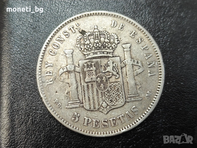 СРЕБРО Испания 5 песети 1891, снимка 2 - Нумизматика и бонистика - 53556250