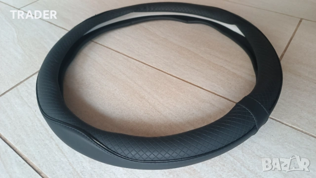 Черен кожен калъф за волан за автомобил , снимка 6 - Аксесоари и консумативи - 32177732