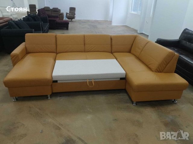 Оранжев кожен ъглов диван "Model 5699" с функция сън, снимка 3 - Дивани и мека мебел - 39329906