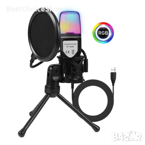 геймърски кондензаторен микрофон Yanmai SF-666R RGB, Plug-and-Play, снимка 7 - Микрофони - 53712635