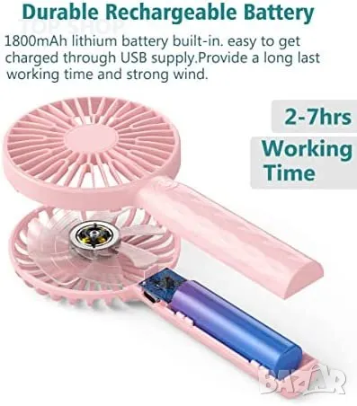 Нови 2 броя Преносим вентилатор за дом, офис, пътуване къмпинг с USB Акумулаторен, снимка 3 - Други - 49498288