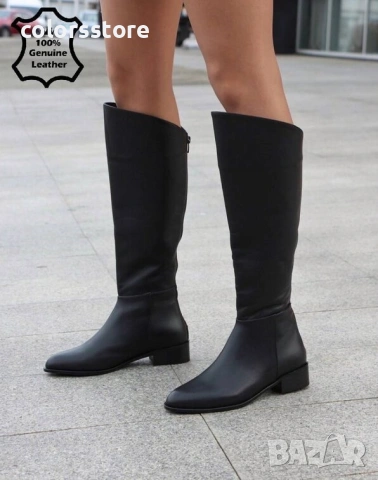 Равни ботуши - черна ЕСТЕСТВЕНА кожа - EK170


