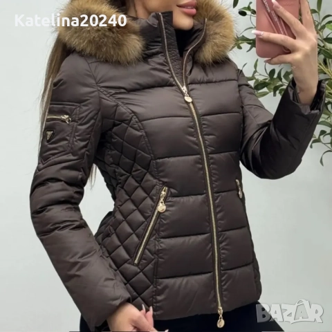 Зимно шушляково яке – 4262 качулка с естествен пух цвят , снимка 4 - Якета - 52506043