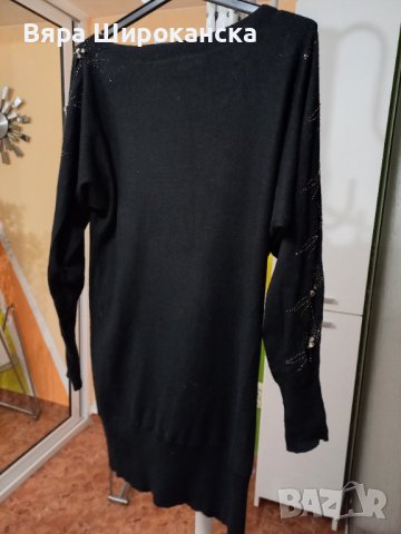 Наситено черен блузон плетиво с красиви ръкави. Размер L, XL. , снимка 4 - Блузи с дълъг ръкав и пуловери - 40522298