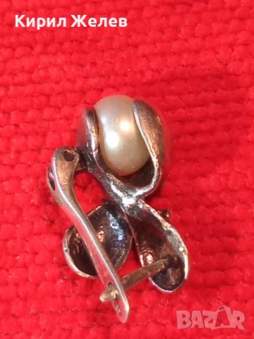 ПЕРЛЕНА АНГЛИЙСКА СРЕБЪРНА ВИНТИДЖ ОБЕЦА СРЕБРО 925 с ЕСТЕСТВЕНА БЯЛА ПЕРЛА ЮВЕЛИРНА ИЗРАБОТКА 38140, снимка 3 - Обеци - 40940700