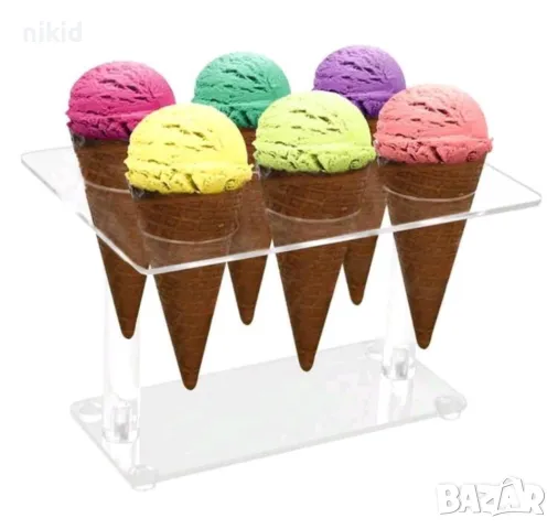 6 дупки правоъгълна прозрачна Пластмасова Акрилна стойка поставка стелаж фунийки сладолед сладоледи