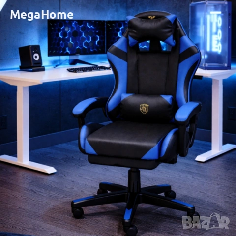 Геймърски стол Primaveo с Масажна функция, Прибираща се поставка за крака и Възглавници, снимка 10 - Столове - 53449856