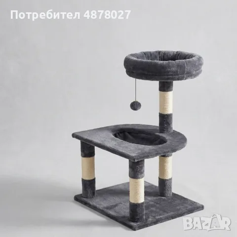 Многофункционална драскалка за котки – 3 нива с легло и топче, 70см, снимка 6 - За котки - 55931195