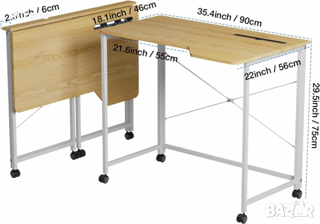 Сгъваемо бюро с колелца, компютърна маса с отделения за карти 18, снимка 10 - Бюра - 51657106