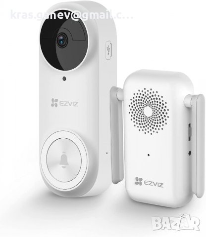 EZVIZ 2K видеозвънец, комплект звънец, работещ на батерии, с AI персонално откриване, двупосочно ауд