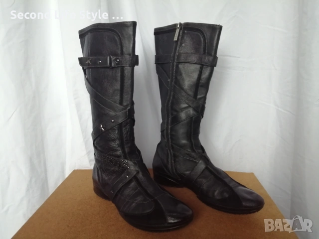 №39 CafèNoir дамски ботуши естествена кожа в черен цвят, снимка 7 - Дамски ботуши - 53042119