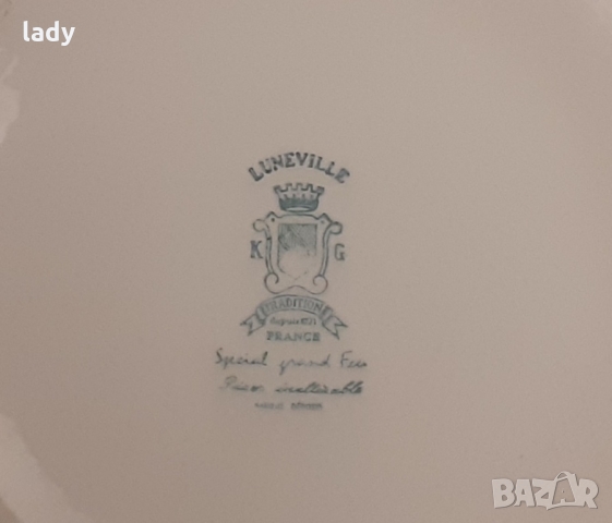 Френски порцелан Luneville KG Червена чиния за основно, топ модел френски антик, снимка 3 - Чинии - 36049802