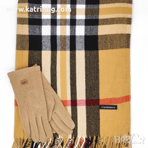 Бежов зимен комплект Burberry-Шал и ръкавици Код на продукта:DAK-0046