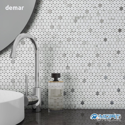 M MOFIT Метални самозалепващи мозаечни плочки за стена (5 листа, бял мрамор), снимка 4 - Други стоки за дома - 44762424