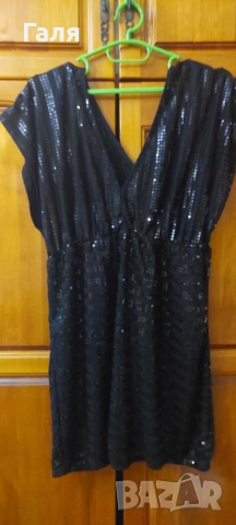 Къса рокля или туника с пайети,  черна, размер 14, снимка 5 - Рокли - 52164833