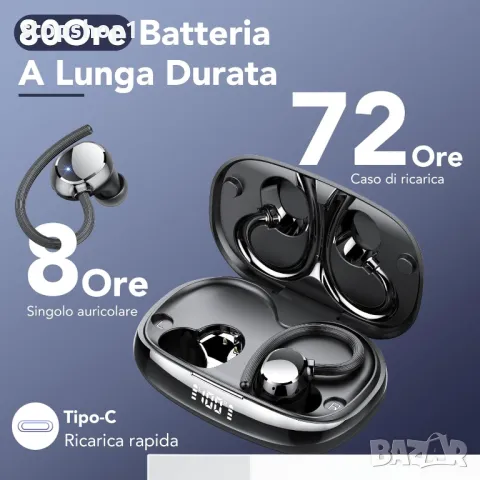 Tukio Wireless Earbuds, Ear Buds 80H Playtime with Earhooks, Bluetooth 5.3 слушалки с 4 ENC микрофон, снимка 7 - Bluetooth слушалки - 48851733