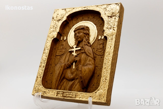 Релефна православна икона от дъб с позлата – Света Надежда, снимка 3 - Икони - 53224922