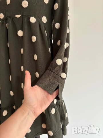 Зелена рокля с мъхеста точкова шарка, размер S/M, снимка 6 - Рокли - 51096456