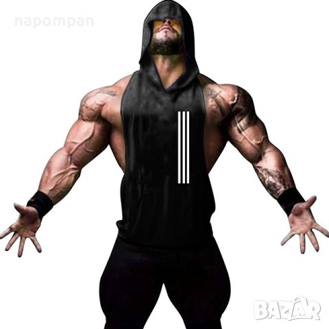 Мъжки спортни фитнес потници за тренировка с качулка - черни