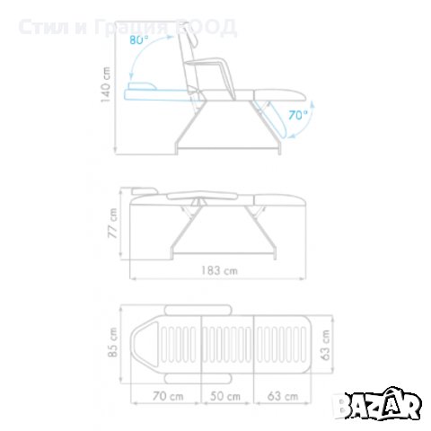 Фиксирана кушетка 3 Cuerpos - 180 x 63 x 75 cм, снимка 8 - Кушетки - 42682879