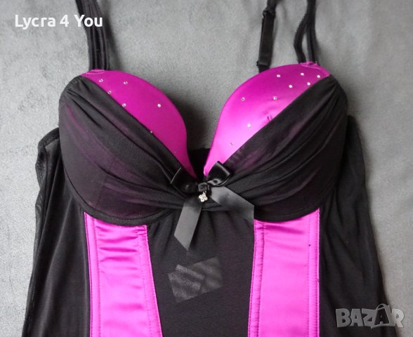 75B Mister*Lady цикламен сатенен корсет с черен тюл, снимка 3 - Корсети, бюстиета, топове - 41914691