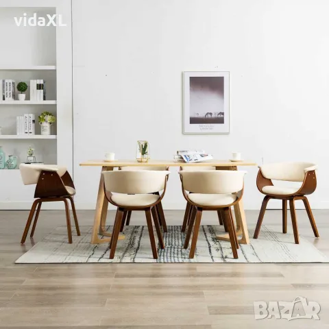vidaXL Трапезни столове, 6 бр, кремави, извито дърво и изкуствена кожа, снимка 2 - Столове - 56146530