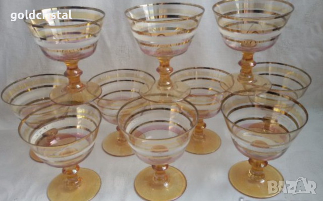Ретро стъклени чаши цветно чешко стъкло 