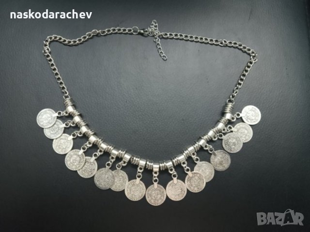 Етно колие с пендари 16 пендара злато и сребро имитация, снимка 3 - Колиета, медальони, синджири - 39032827