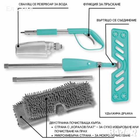 Спрей моп CLEANmaxx със сменяема кърпа и телескопична дръжка – чист под без кофа и без навеждане, снимка 4 - Мопове, кофи, четки и метли - 53588461