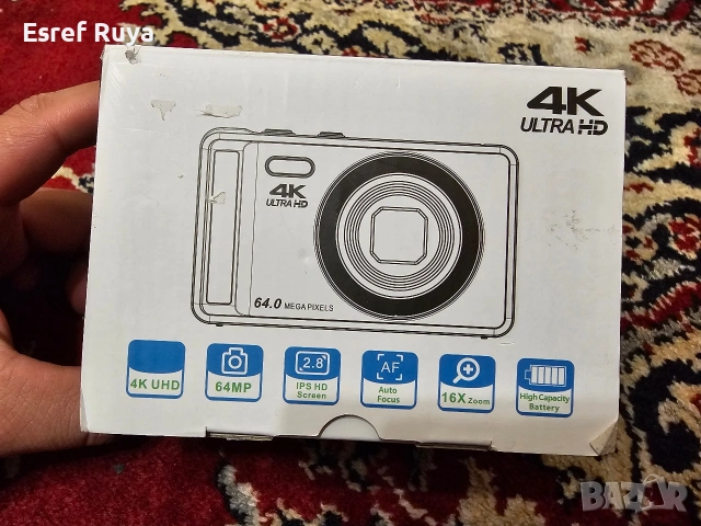 Цифров фотоапарат 4K 64MP 2.8-инчов екран автофокус, 1 батерия 1200 mAh карта 32GB 16X Зоом