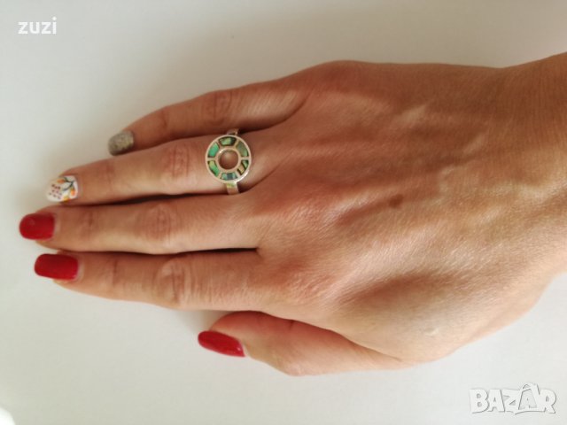 Сребърен пръстен с цветен седеф. Сребро проба 925., снимка 4 - Пръстени - 38993983