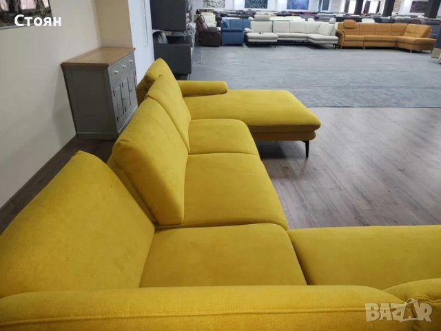 Жълт П образен ъглов диван от плат Dieter Knoll ZE-EM20075, снимка 4 - Дивани и мека мебел - 44244515