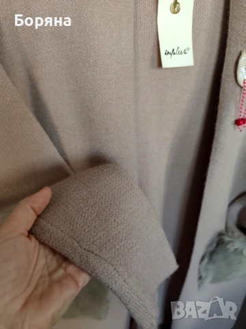 Нова бутикова жилетка камел с косъм от заек с брошка, снимка 11 - Жилетки - 43242542