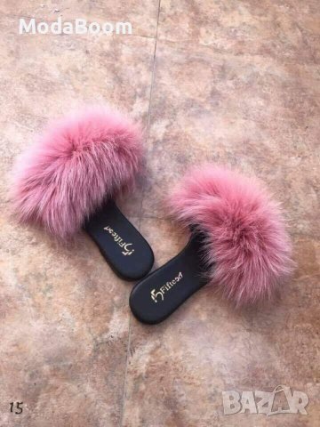 Стилни дамски чехли естествен пух , снимка 4 - Чехли - 41811978