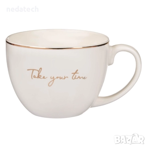 Керамична чаша за кафе и чай Take your Time, Бял, 420ml.