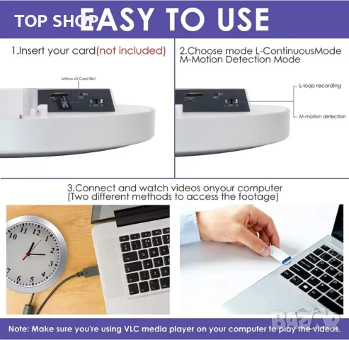 Стенен часовник с Камера HD1080P с детектор на движение, снимка 2 - HD камери - 48839360