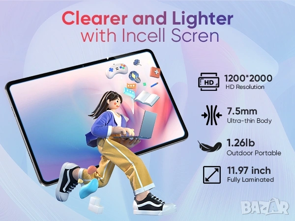 12" Таблет, Android 14, 16GB RAM, 256GB, 4G LTE + калъф клавиатура с тъчпад, снимка 8 - Таблети - 53256815
