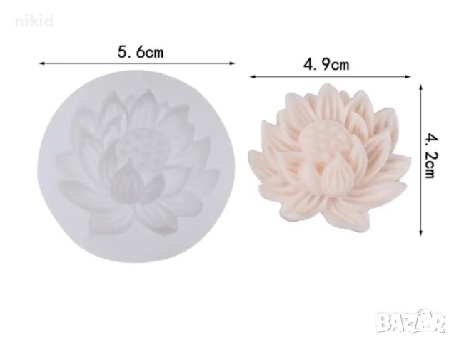 Цвете лотос лотус с рошави листа силиконов молд форма фондан декор украса, снимка 2 - Форми - 41894597
