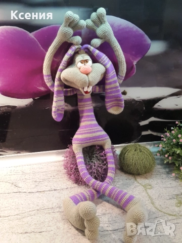 Плетена играчка Заек-Крези КЕКС, Ръчно изработена, Перфектен подарък, снимка 2 - Плюшени играчки - 52062325