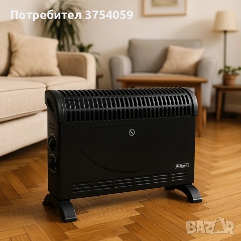Конвекторен отоплител Rosberg – 2000W, 3 степени, с вентилатор, защита от прегряване, черен
