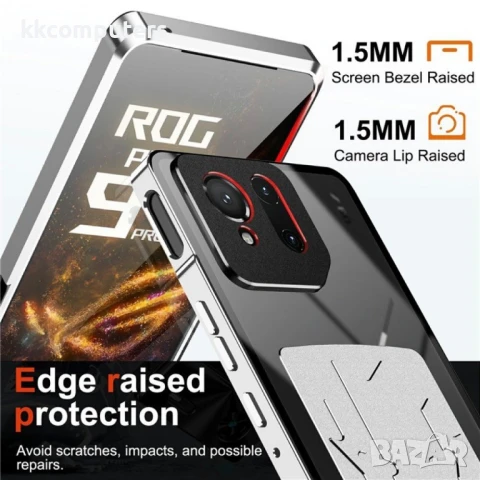 Asus ROG Phone 9 / 9 Pro 5G Удароустойчив Калъф с Метална Рамка и Скрийн Протектор – Черен / Сребрис, снимка 8 - Калъфи, кейсове - 50766649
