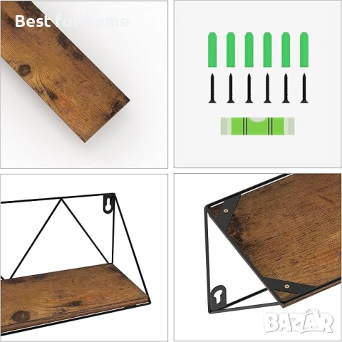 Комплект от 3 дървени стенни рафта EYMPEU в рустик стил от метал и дърво, снимка 4 - Етажерки - 53733603