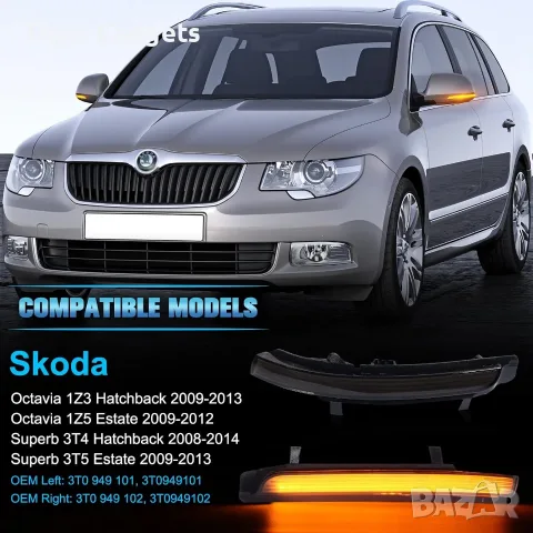 POPMOTORZ LED мигачи за странични огледала за Skoda Octavia 1Z3/1Z5 и Superb 3T4/3T5 – 2 бр., снимка 2 - Аксесоари и консумативи - 56074263