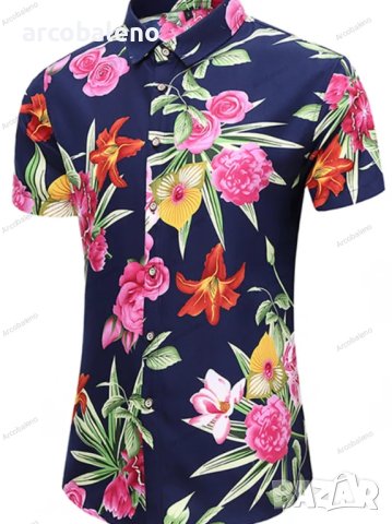 Мъжка лятна модна риза с щампа с къс ръкав, 3цвята - 023, снимка 3 - Ризи - 40921054