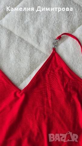 Червена прилепнала рокля с връзки – секси модел, снимка 3 - Рокли - 53301162