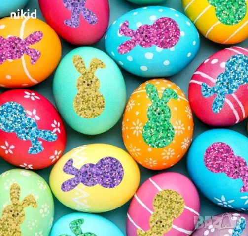 100 бр Заек зайче Великденски холограмни малки самозалепващи лепенки стикери ръчна изработка подарък, снимка 4 - Други - 48722585
