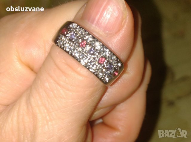 Пръстен-халка с кристали и диаманти, снимка 1