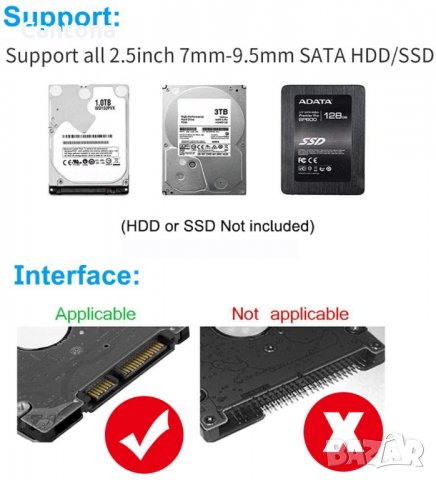 USB 3.0 кутия за 2.5" SATA SSD, HDD, 7 и 9,5 mm, с USB 3.0 кабел , снимка 5 - Други - 35980678